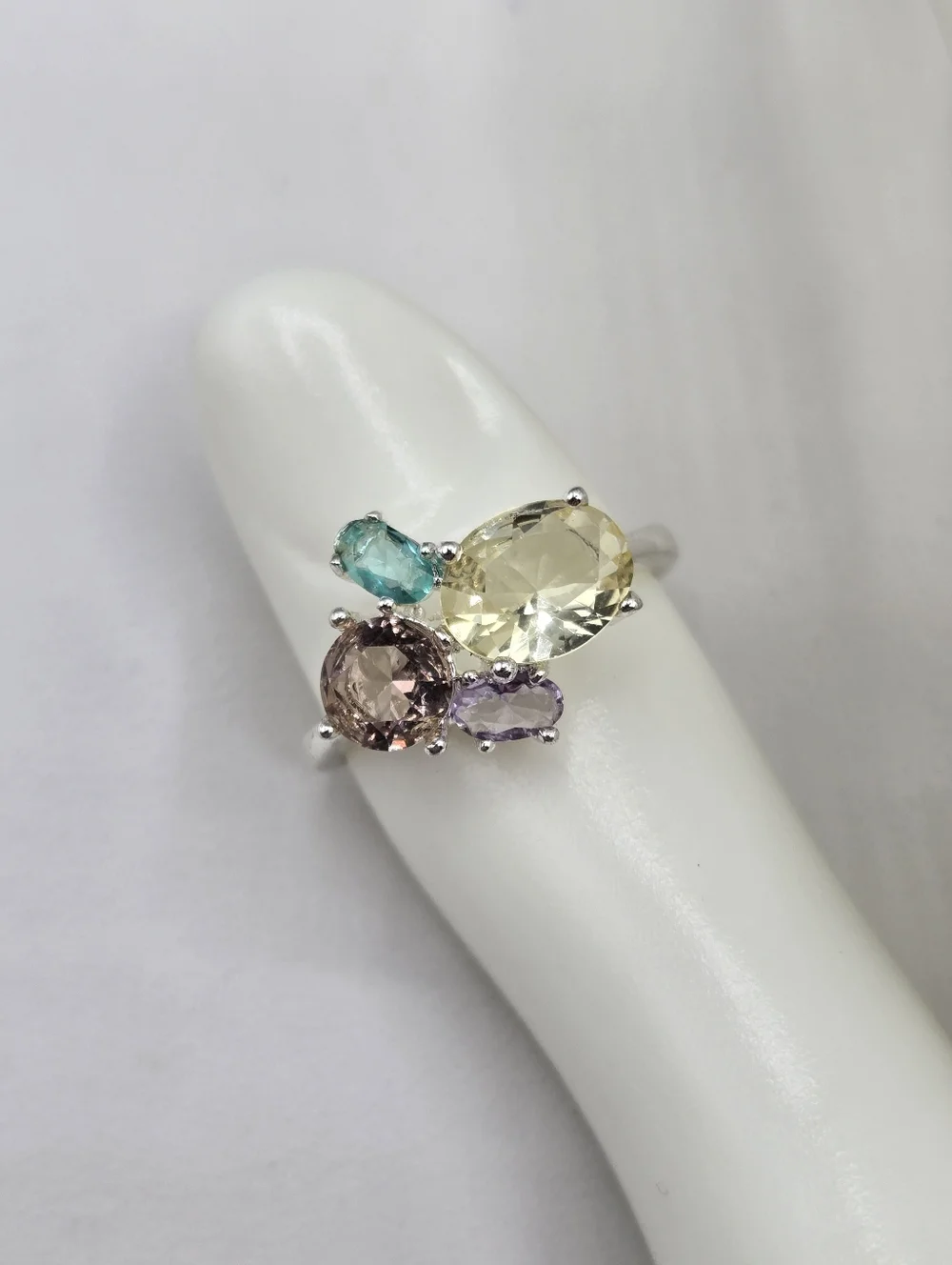 Swarovski Crystal Elements Silver Statement Ring Blue Purple Yellow Size 7.5 - Picture 7 of 7